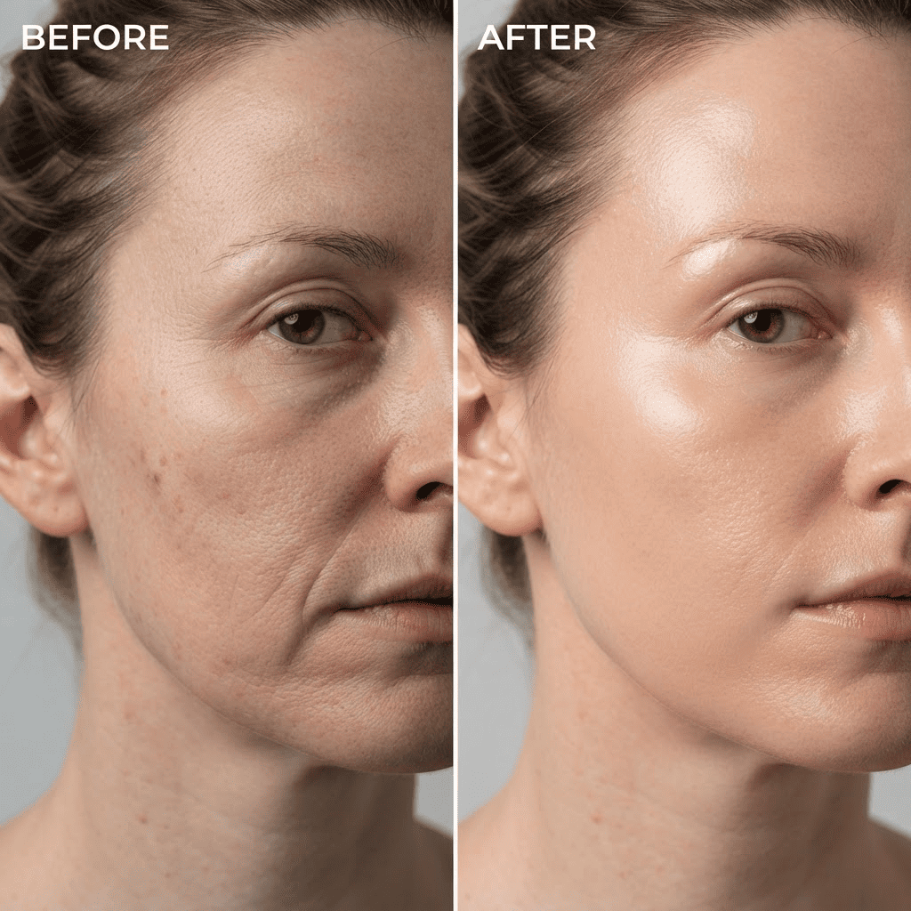 Vorher-Nachher-Ergebnis von Sandra L.: Straffe Haut & Anti-Aging
